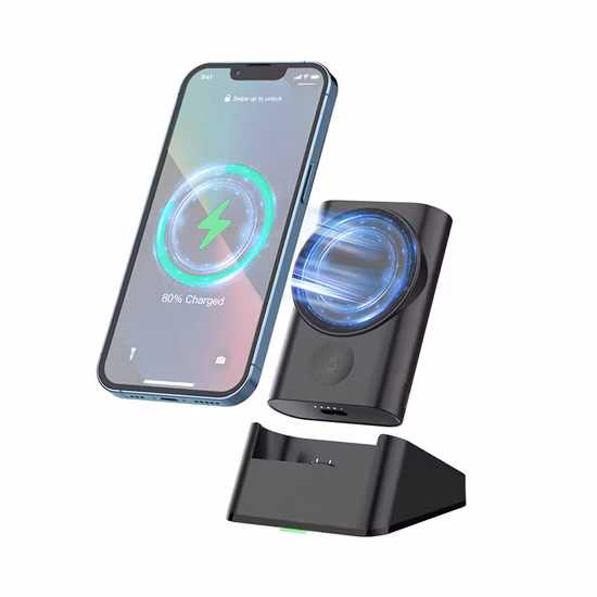 Qi Wireless Charger and Magnetic Power Bank 2in1 Combined Design, Compatible for iPhone Mag-Safe and iWatch Auto-Align Charging
